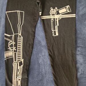 Black Leggings with White Gun Print